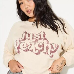 torrid Cream 'Just Peachy' Graphic Sweatshirt with Pink Lettering